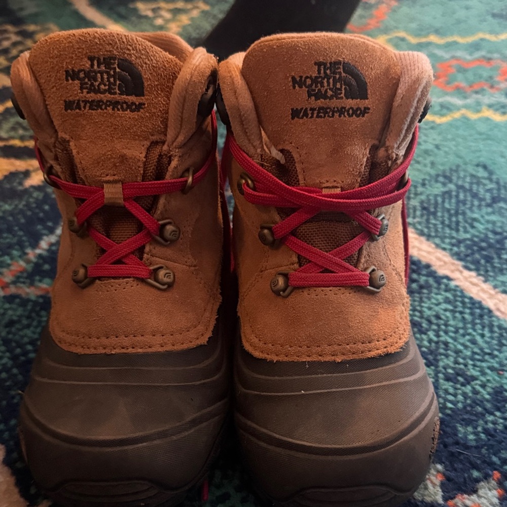 The North Face Kids Tan and Black Boots with Red Laces